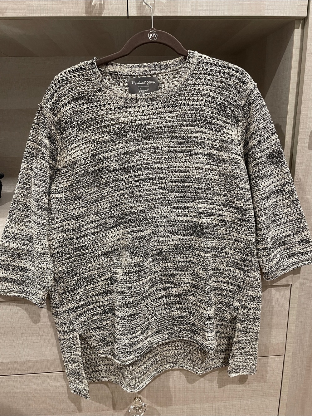 Michael Stars Black and Ivory Marled Women's Scoop Neck Sweater